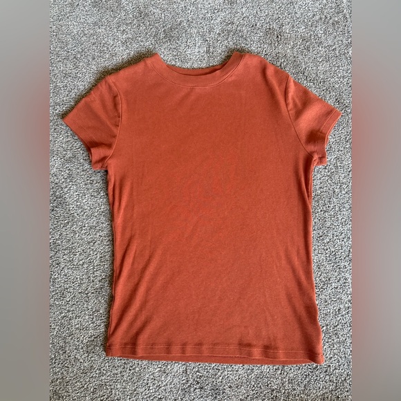 A New Day Women’s Short Sleeve Slim Fit Crewneck Ribbed TShirt Medium Orange - Picture 1 of 8